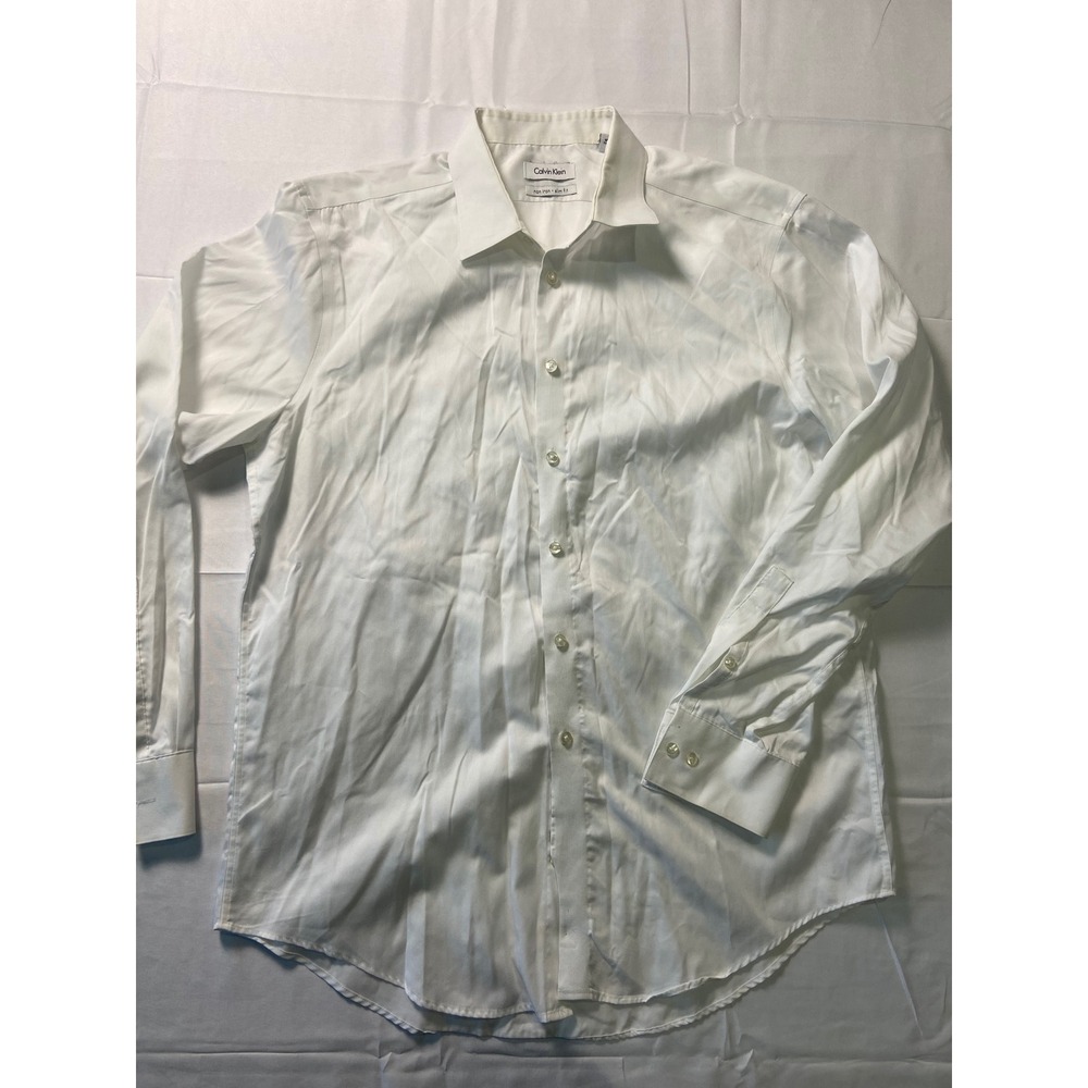 Calvin Klein Mens White Non Iron Slim Fit Dress Shirt Button Up Long Sleeve